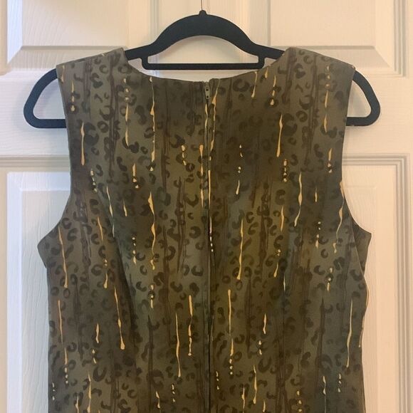R&K ORIGINALS DRESS MAXI OLIVE GREEN/GOLD CHEETAH PRINT SLEEVELESS SZ 12 - Picture 6 of 8
